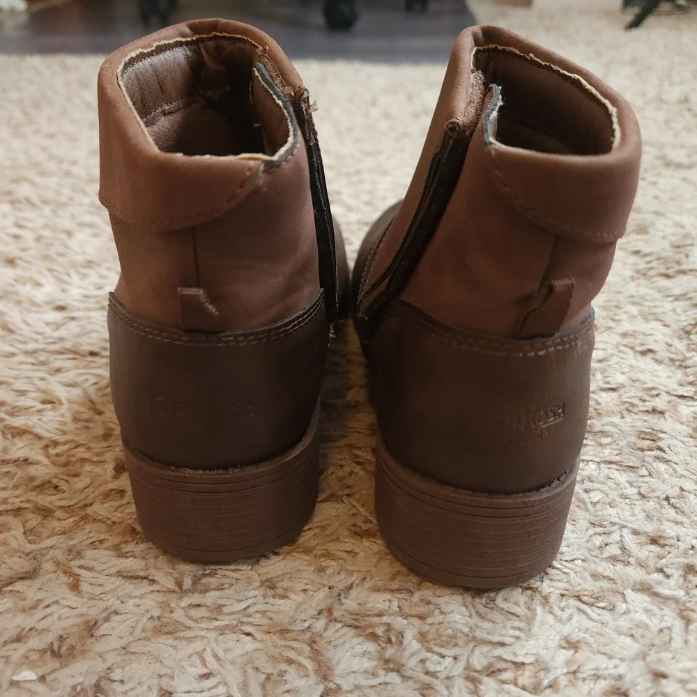 OshKosh B'gosh Ankle Boots Girls Size 3M Brown Two-Tone Faux Suede Booties